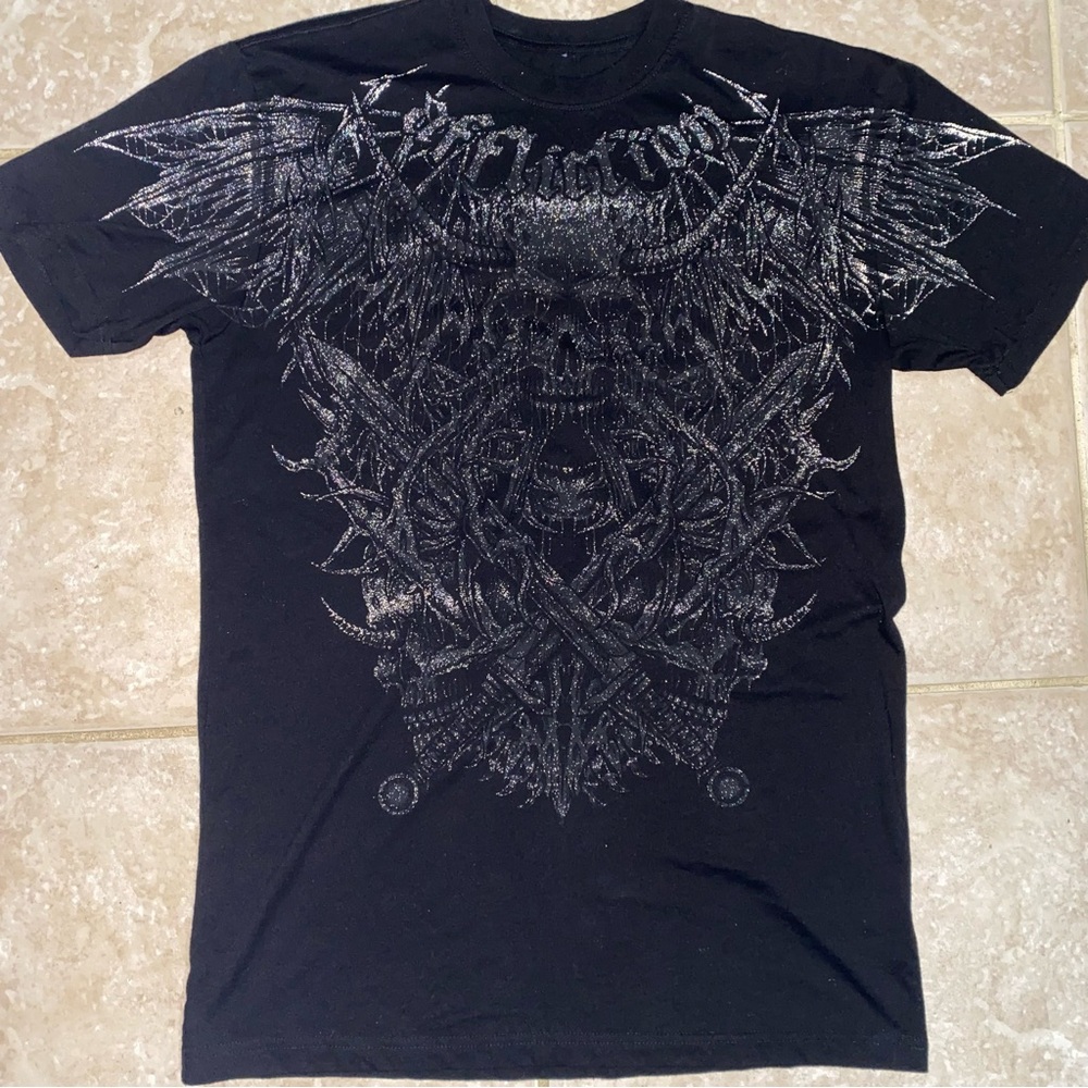 SOLD - Tortured Reflective Skull Sword Graphic T Shirt - Picture 4 of 8